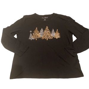 Gloria Vanderbilt Silver and Gold Christmas Long Sleeve Tee (L)